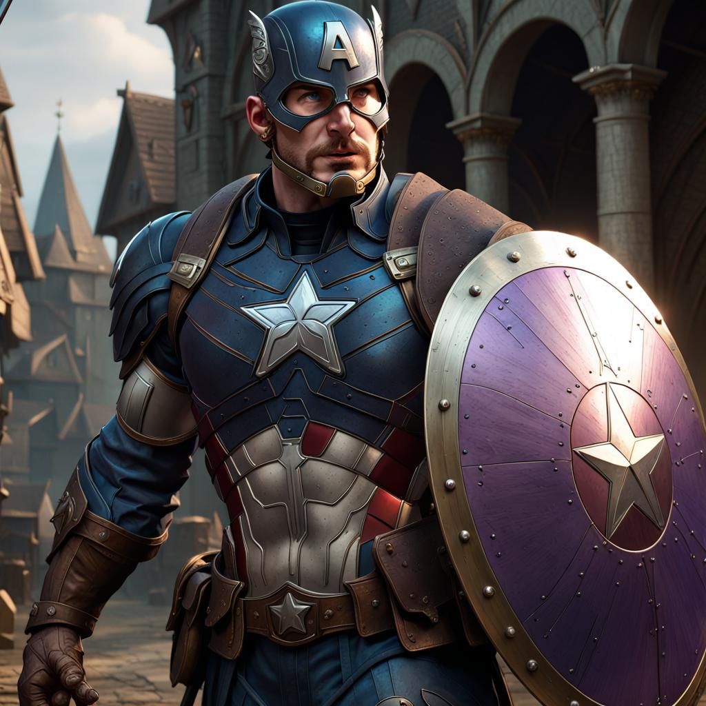 Medieval Captain America in Dark Fantasy Style