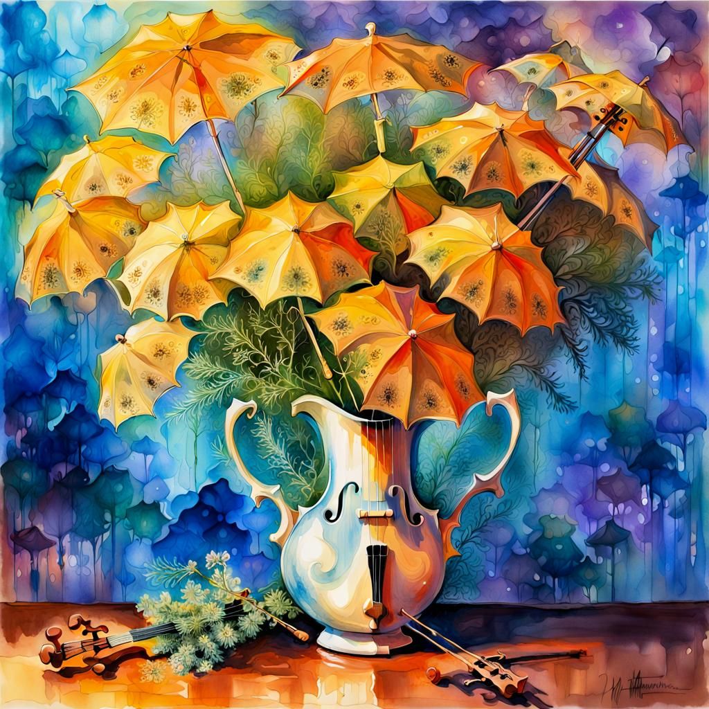 Floral Umbrellas in Digital Watercolor Style