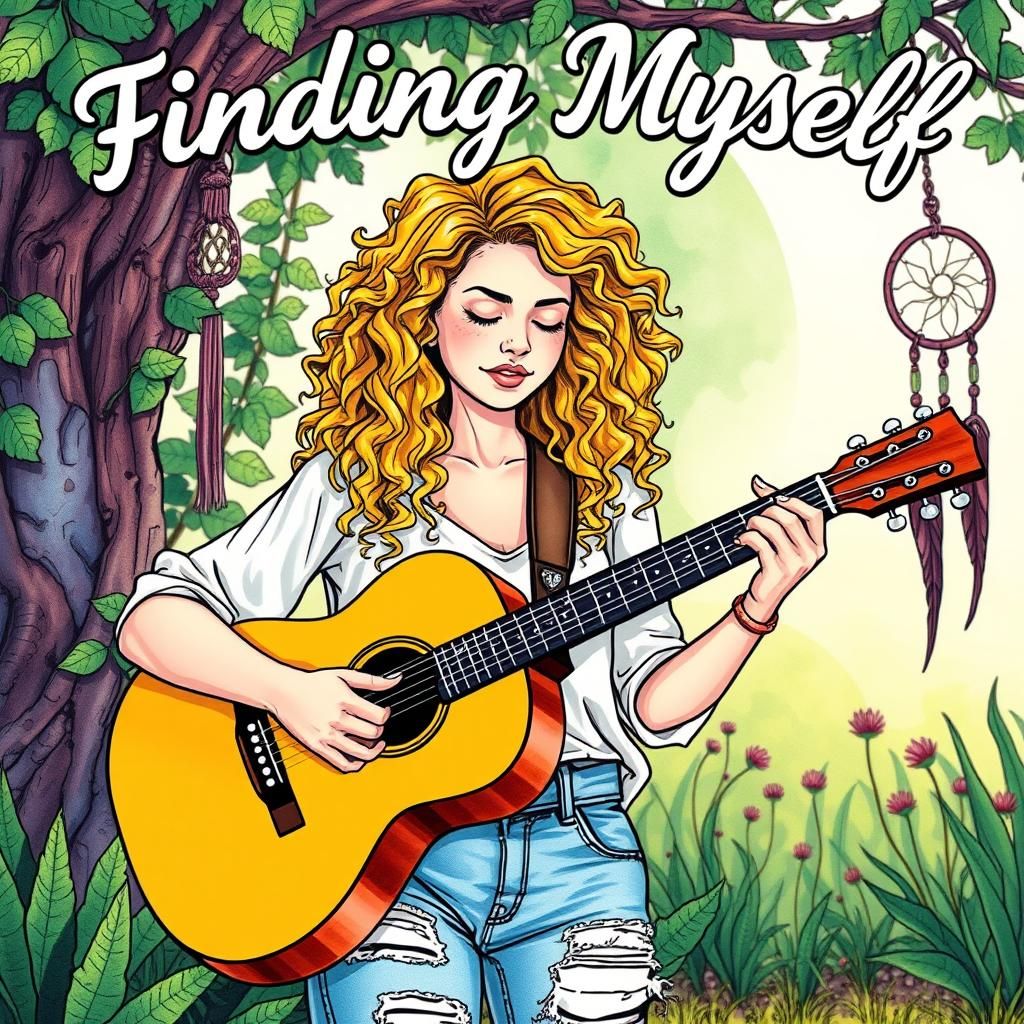 Coloring Book Page: Singer with Guitar in Comic Style