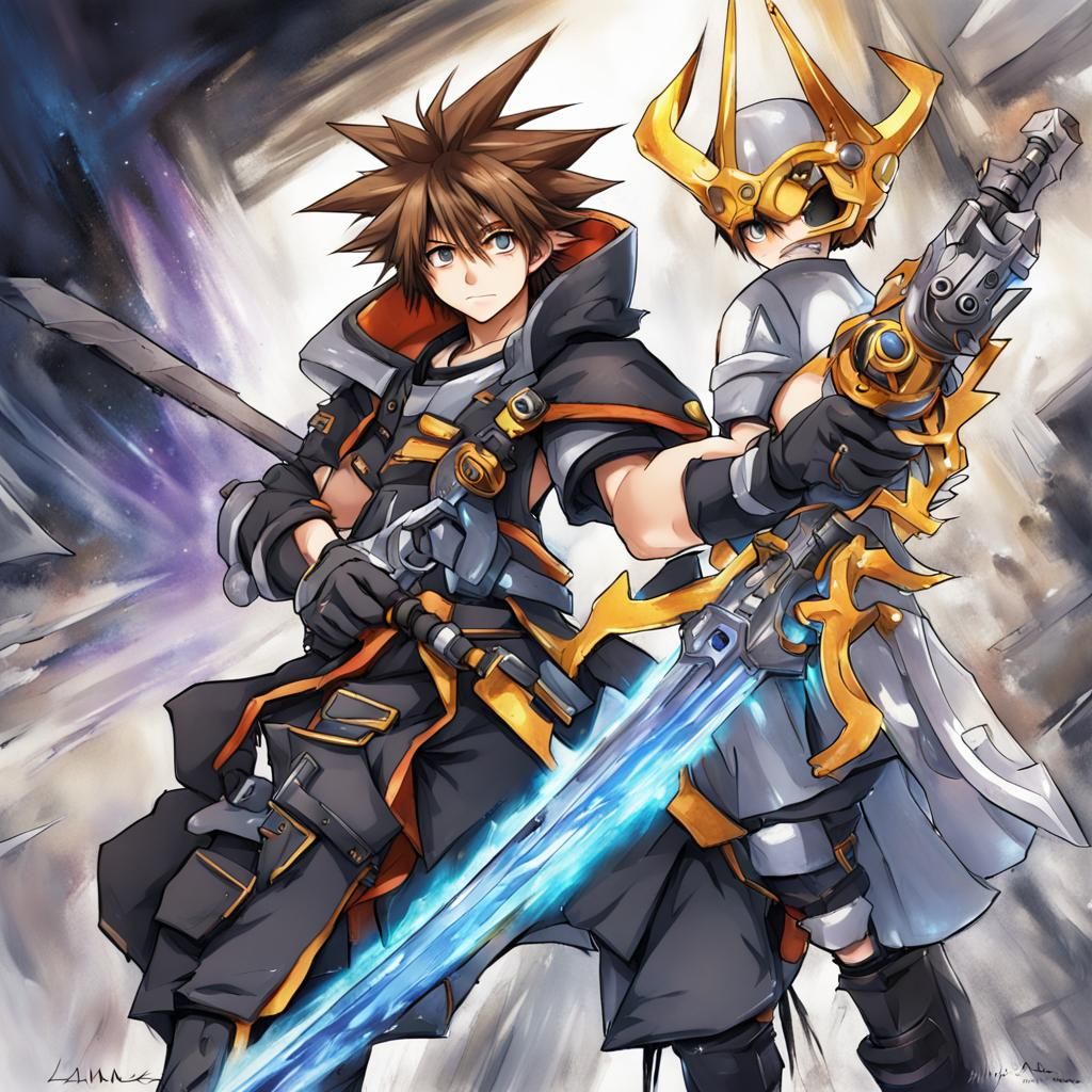 Anime Style Sora with Ultima Weapon and Oblivion