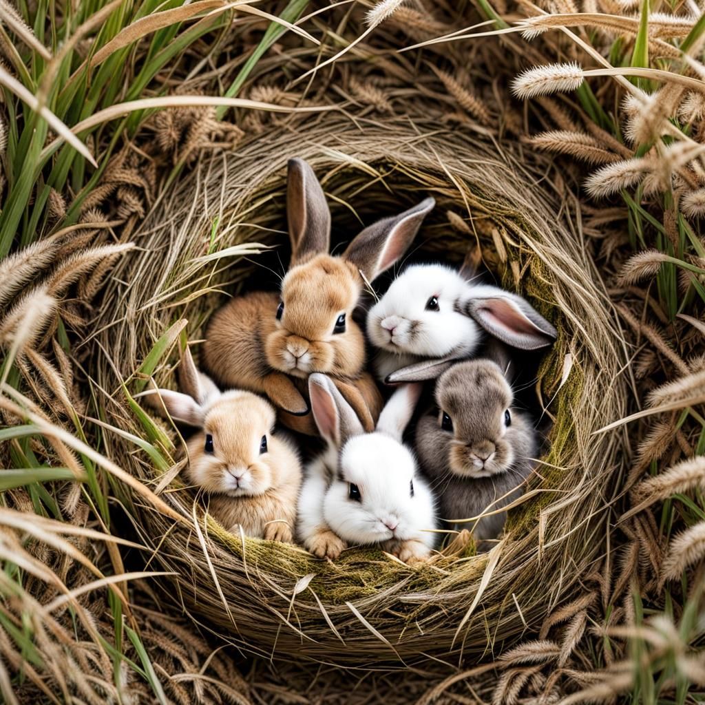 Overhead View of Newborn Bunny Nest