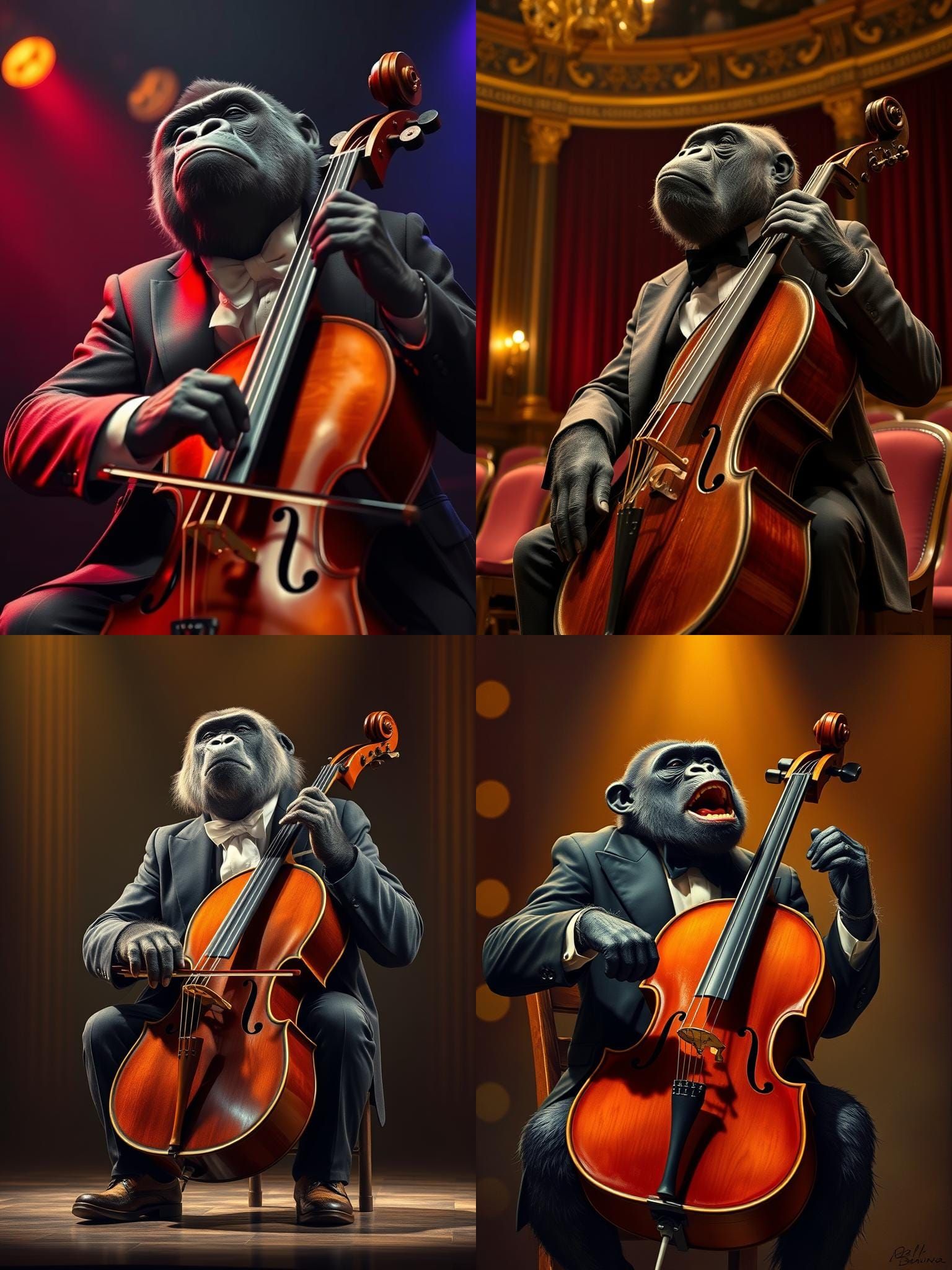 Gorilla's Musical Ecstasy on Cello, Stage Lit