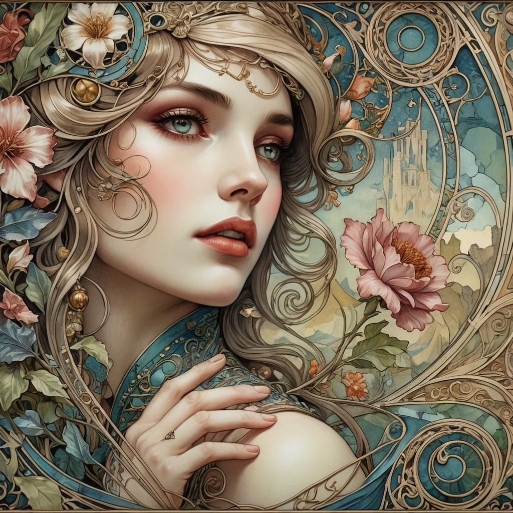 Art Nouveau Portrait of a Beautiful Woman