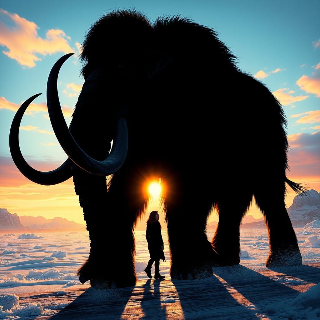 Ethereal Mammoth Emerges from Neanderthal Woman's Shadow in...