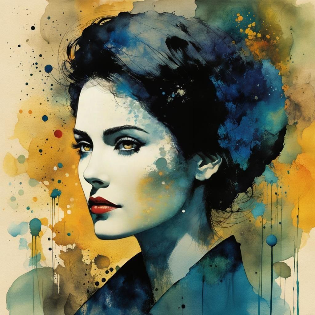 Stylized Portrait of a Woman as Watercolor Art