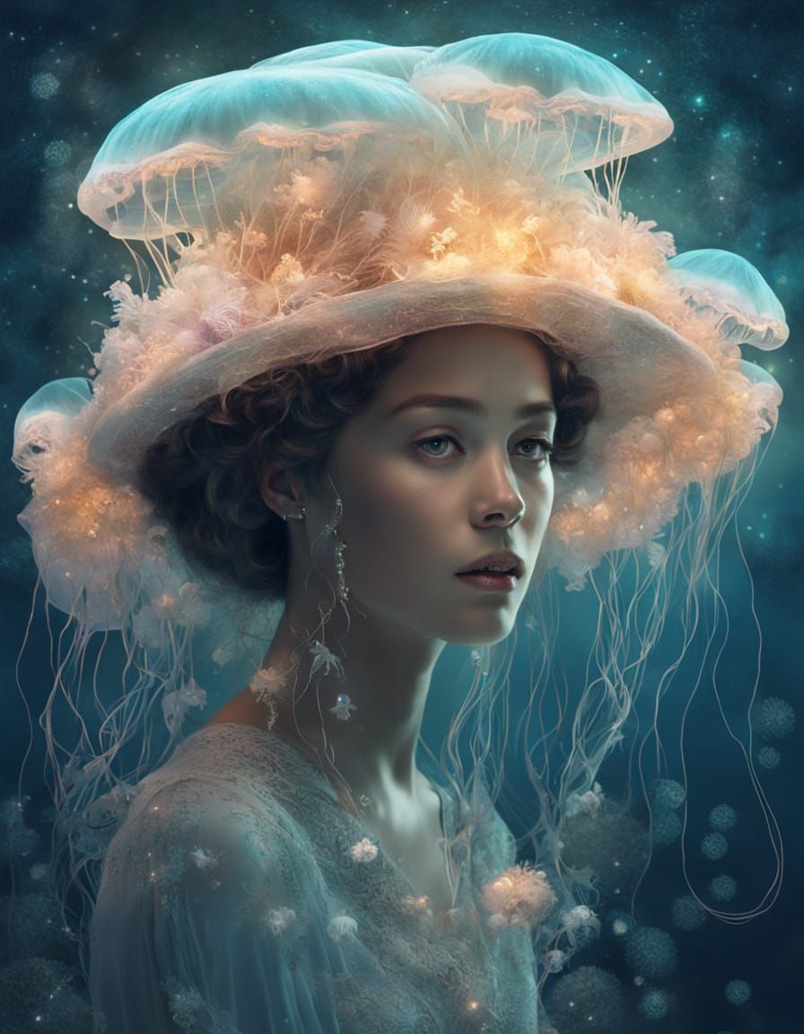 Woman in Glowing Jellyfish Hat