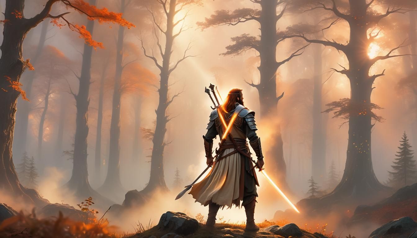 Mystical Forest Warrior with Glowing Sword