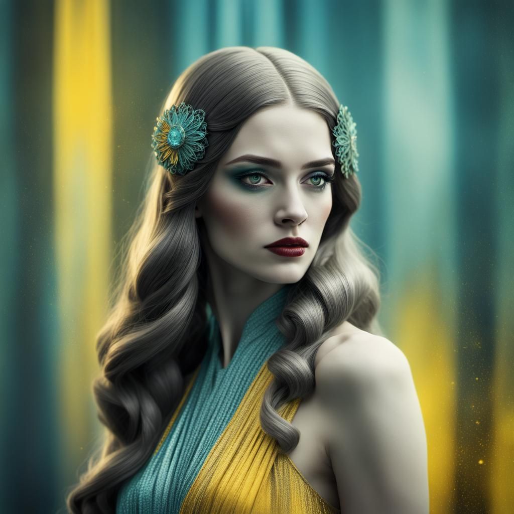 Art Deco Woman with Volumetric Lighting in Film Noir