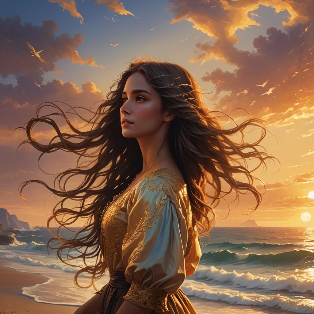 Woman at Beach Sunset: Fantasy Art in Unreal Engine