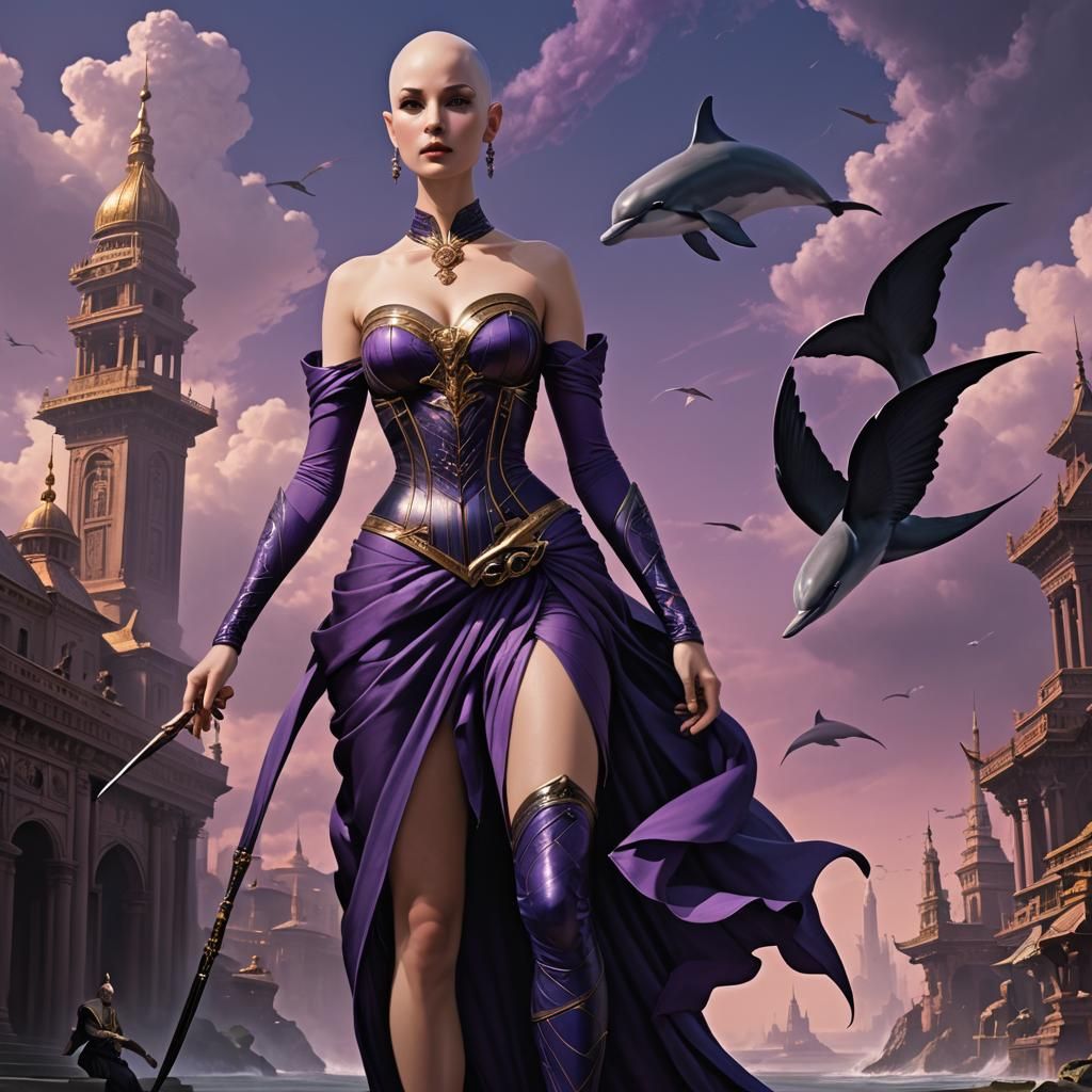 Fantasy Goddess with Violet Eyes, Detailed Matte Painting