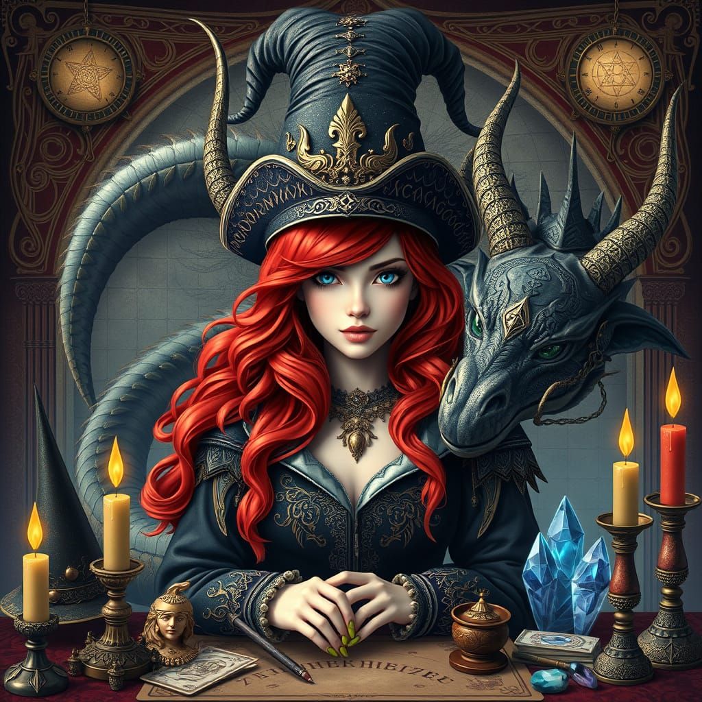 Valkyrie and Dragon Surrounded by Witchcraft, in Baroque Sty...