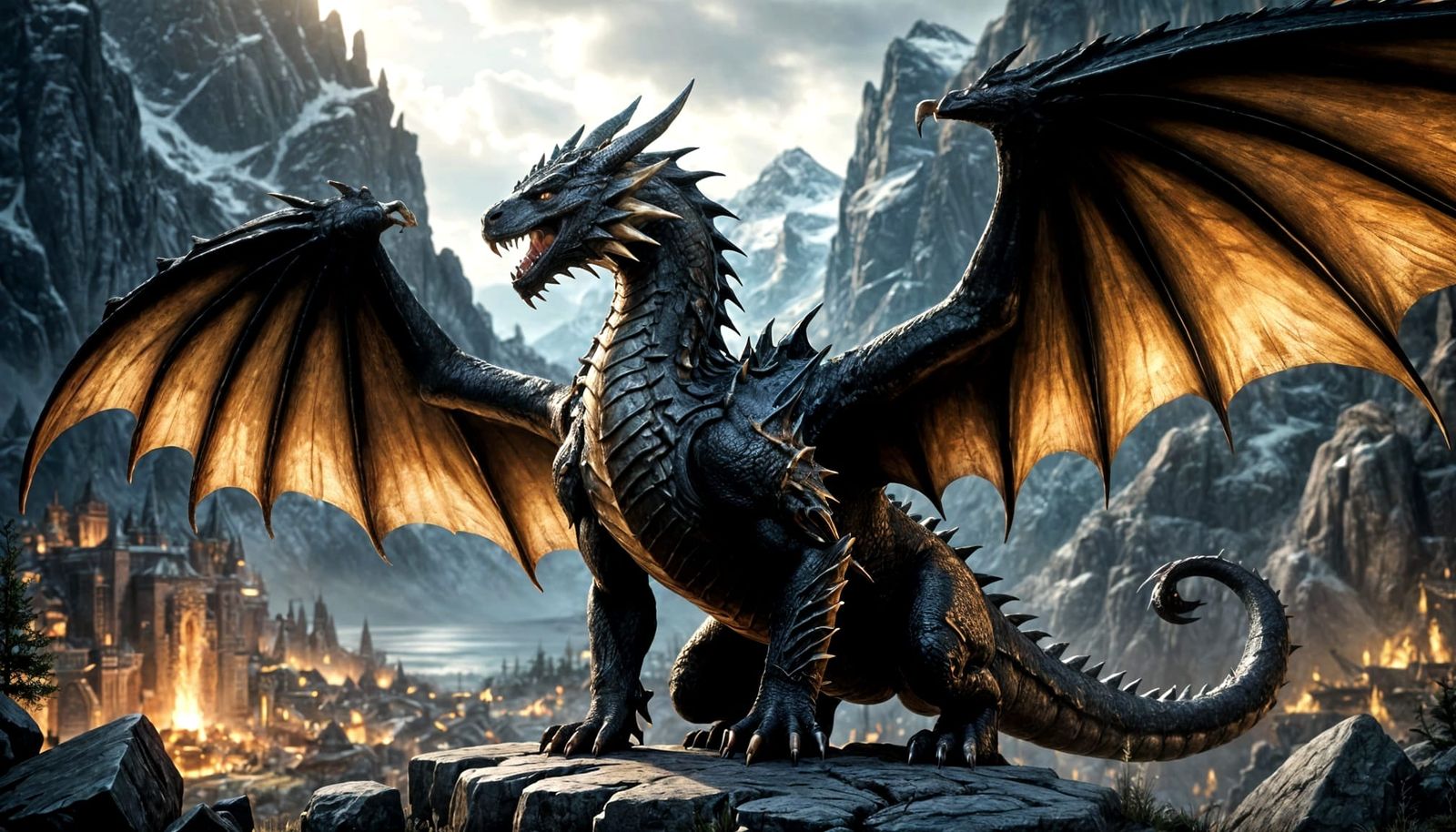 Majestic Skyrim-Inspired Royal Dragon with Black and Golden ...
