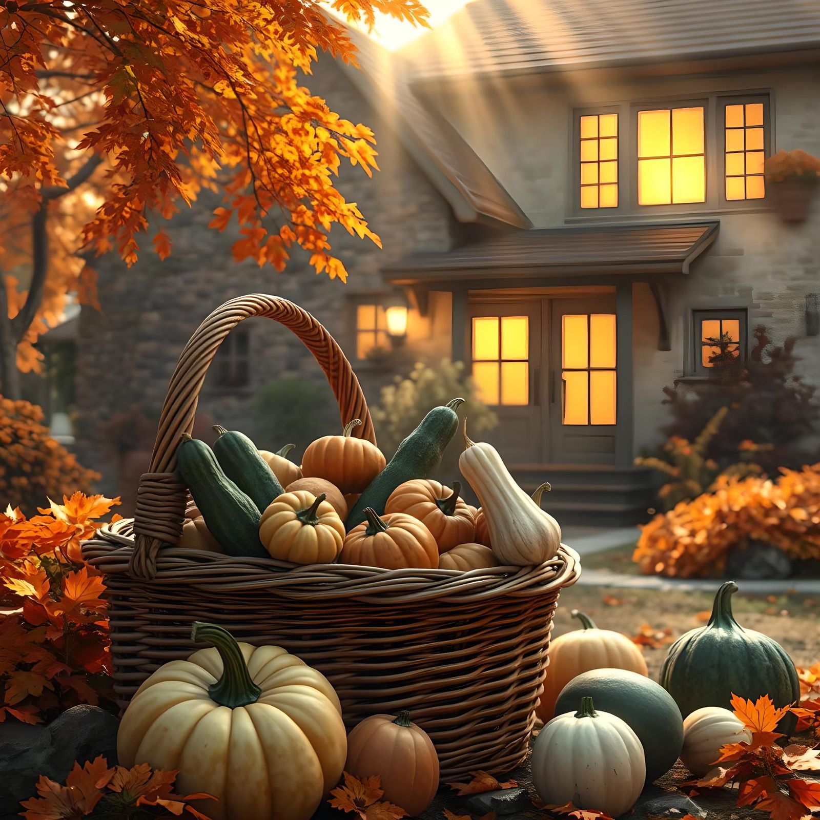 Abundant Autumn Harvest in Golden Light