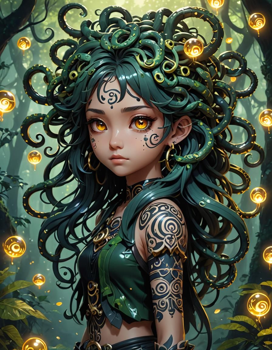 Anime Medusa Girl with Tribal Tattoos