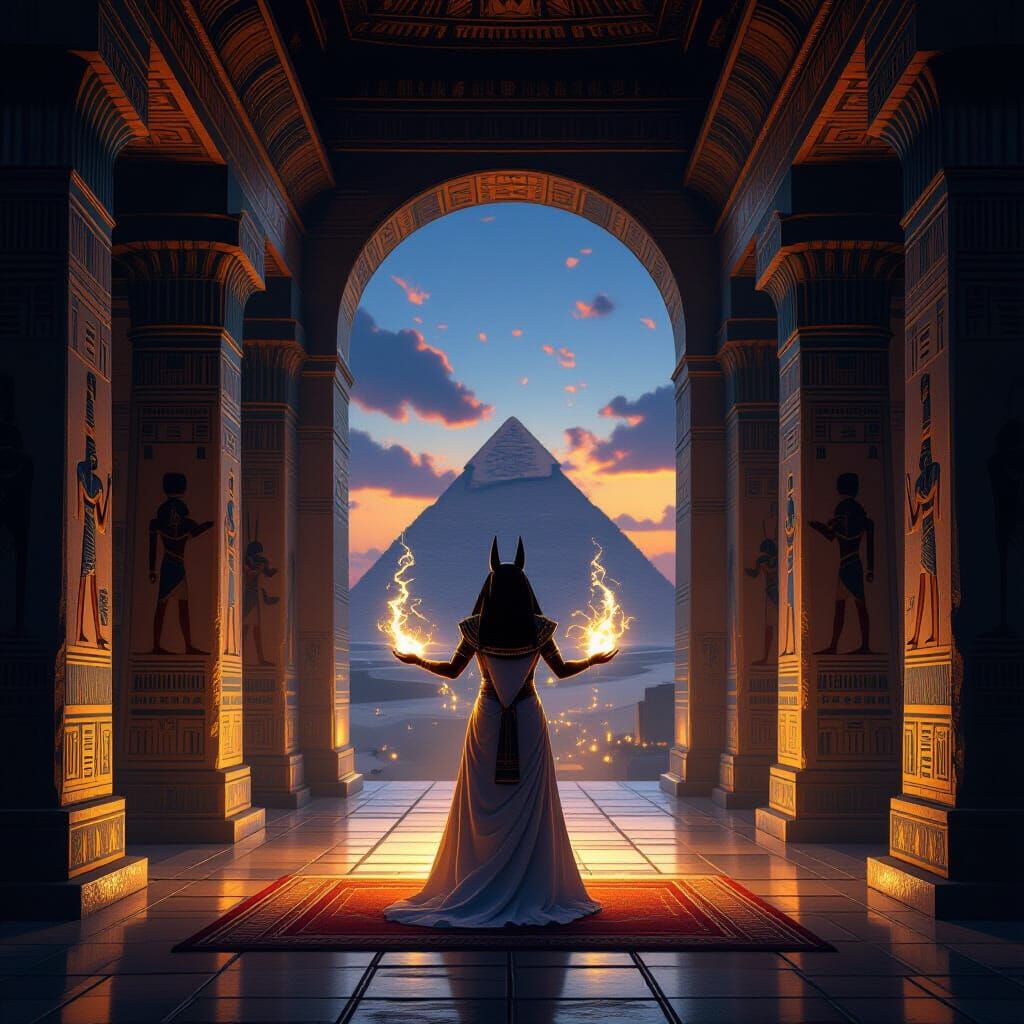 Pharaoh Channels Anubis' Magic in Ancient Temple