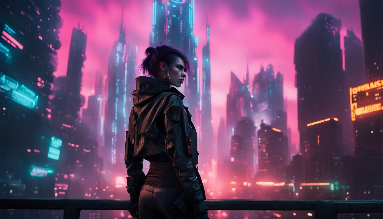 Cyberpunk Rogue in Dystopian Cityscape: 8K Concept Art