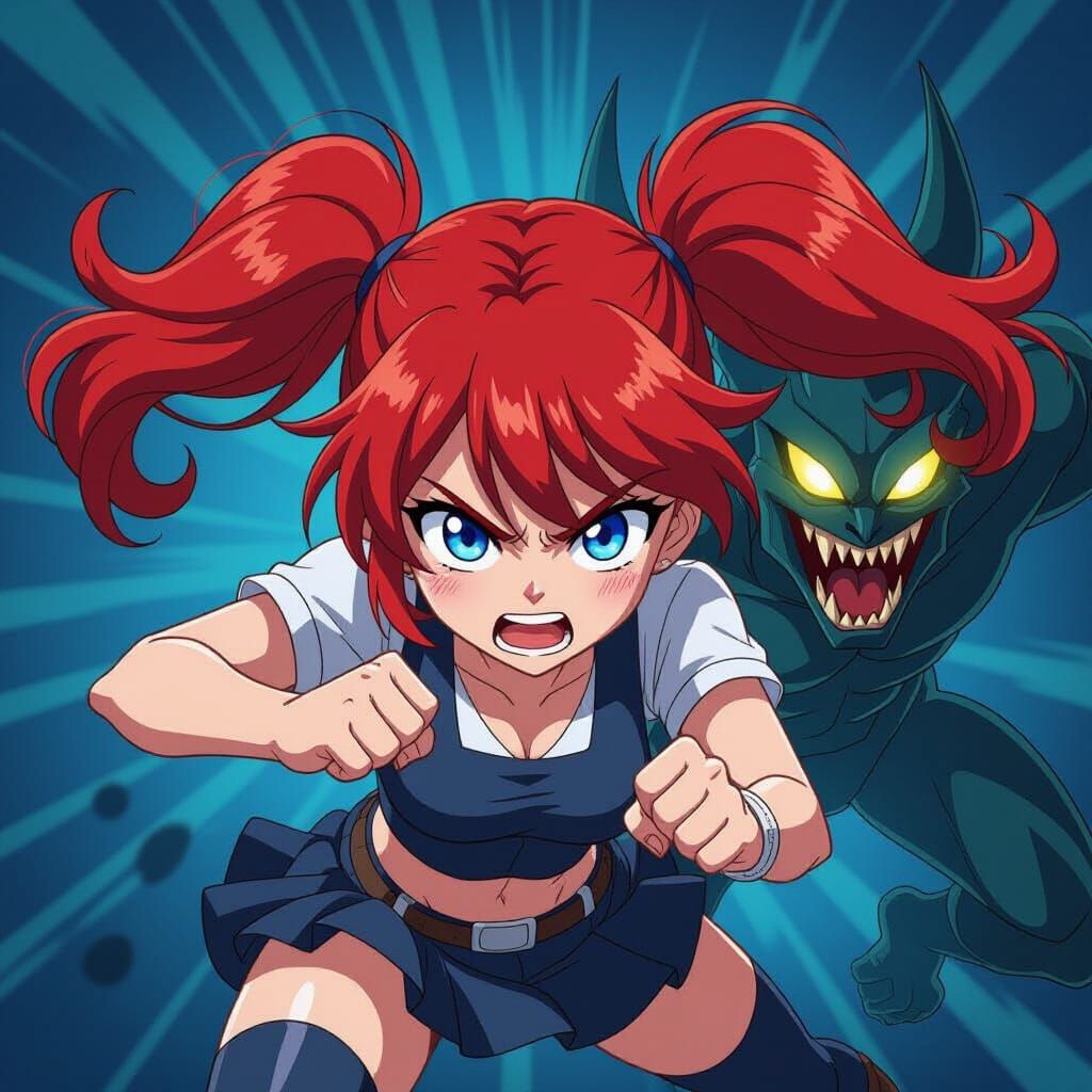 Anime Demon Hunter in Action with Studio Trigger Style