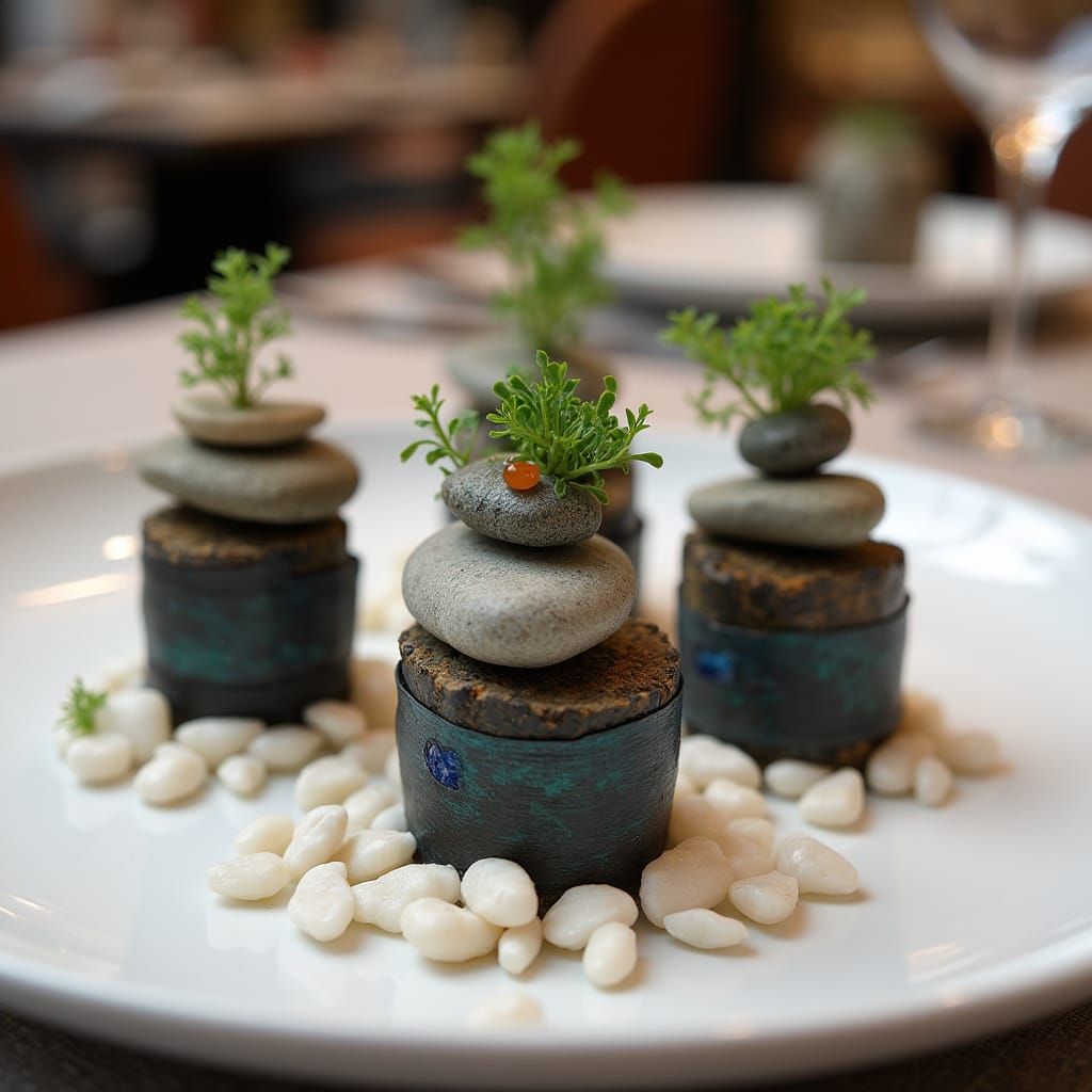 Fine Dining Still Life with Stone and Microgreens