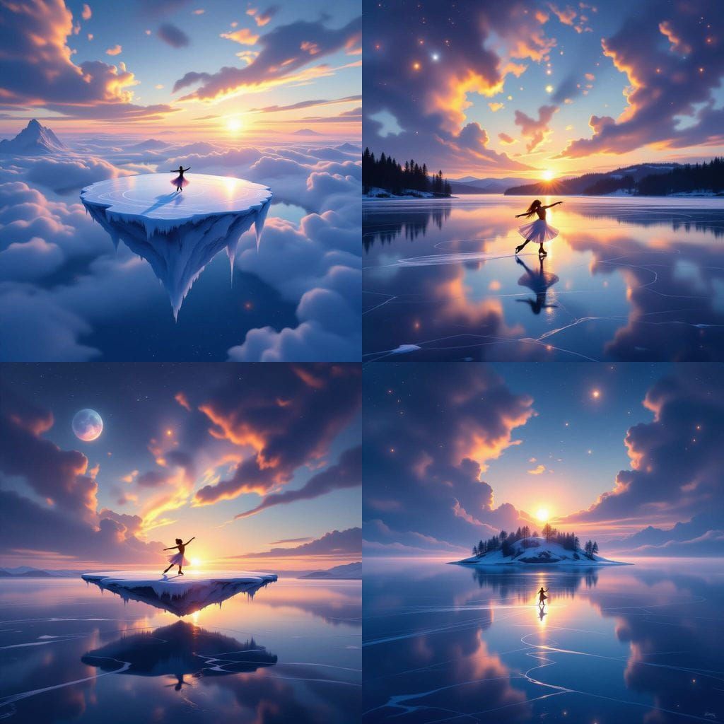 Sky Island with Icy Lake and Figure Skater