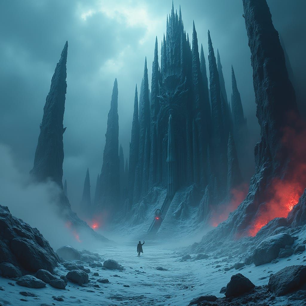 Dark Fantasy Ice Throne Rises from Frozen Abyss in Cinematic...