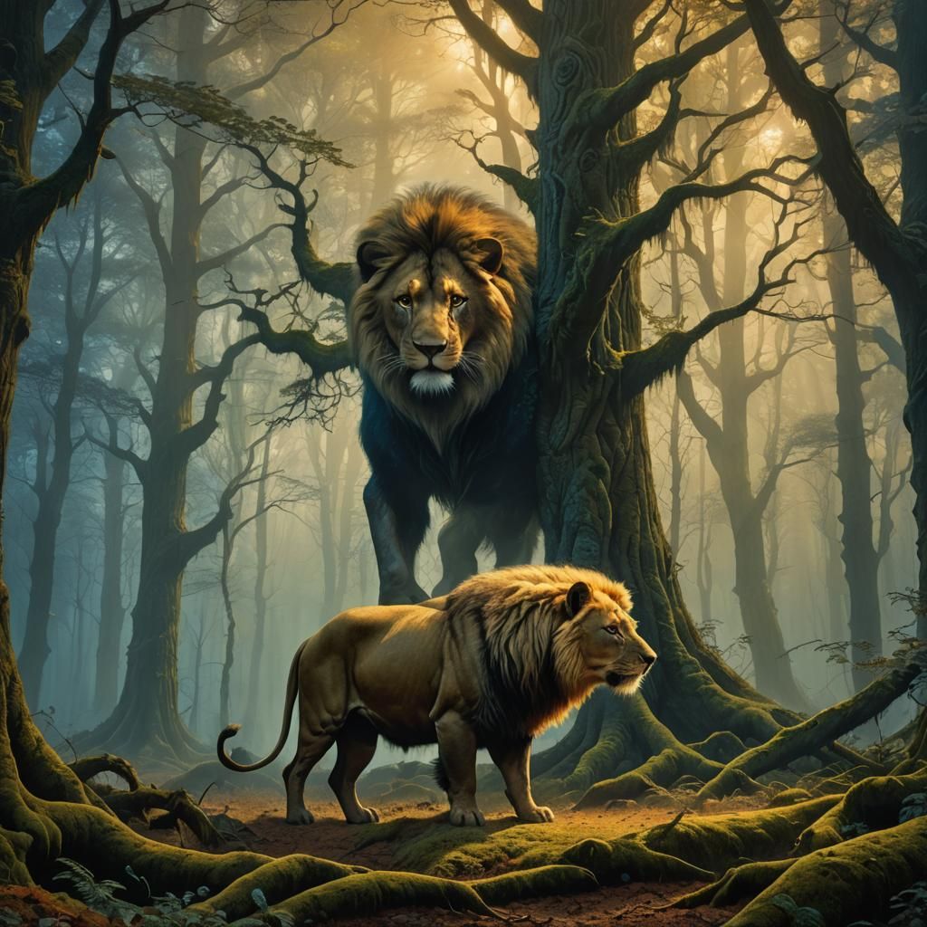 Half-Pig, Half-Lion Creature in Misty Forest