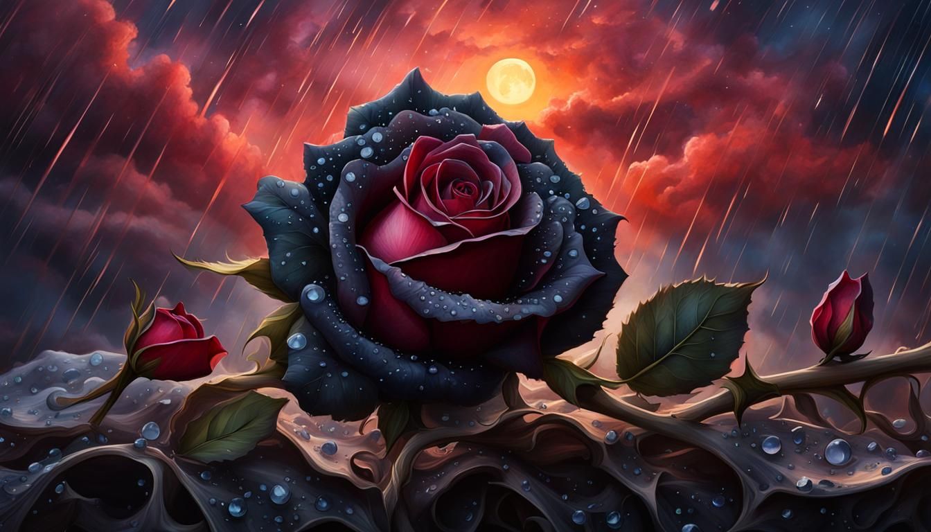 Dark Rose on Bones: Atmospheric Oil Painting