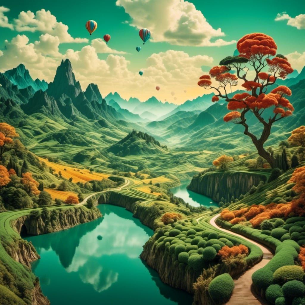 Distorted Reality Landscape in Whimsical Pop Art Style