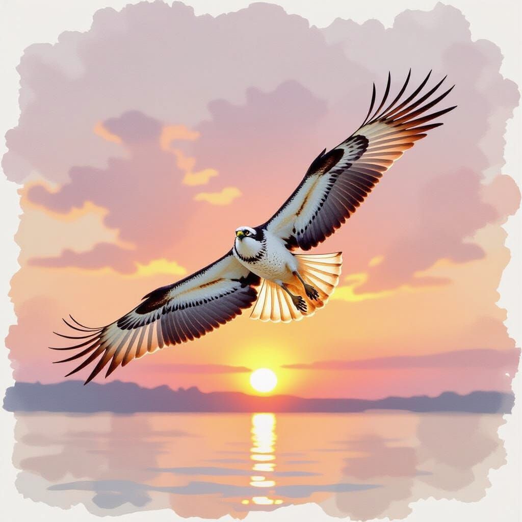 Osprey Soaring at Sunset: Dreamy Watercolor Art