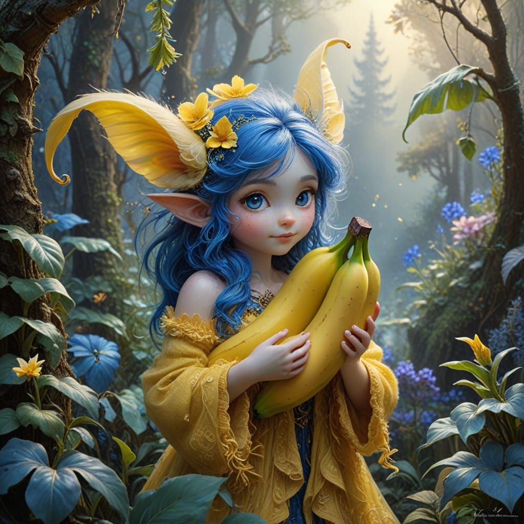 Enchanted Garden Sprite Cradles Delightful Yellow Banana