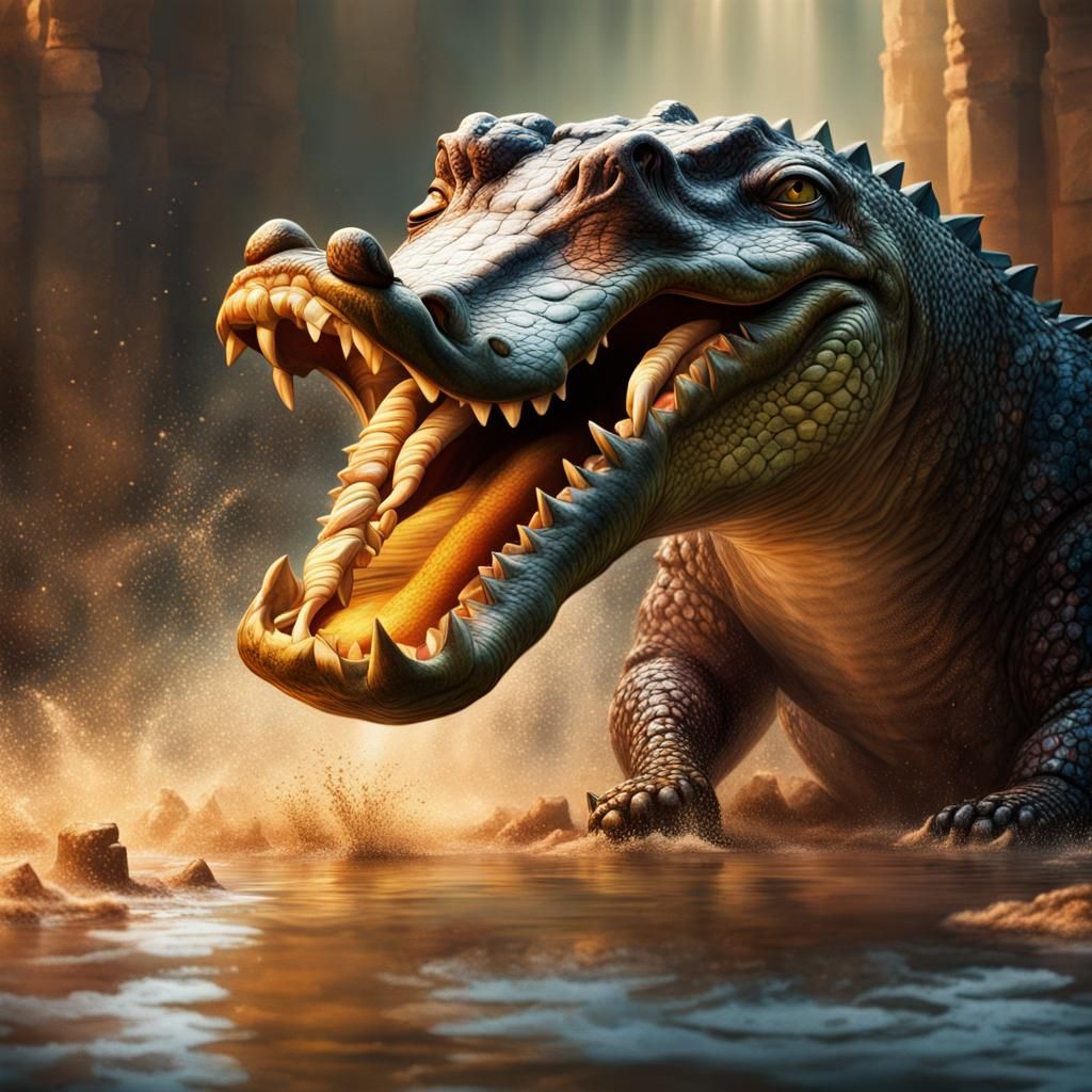 Daniel in the Alligator Pit: Hyperrealistic Splash Art