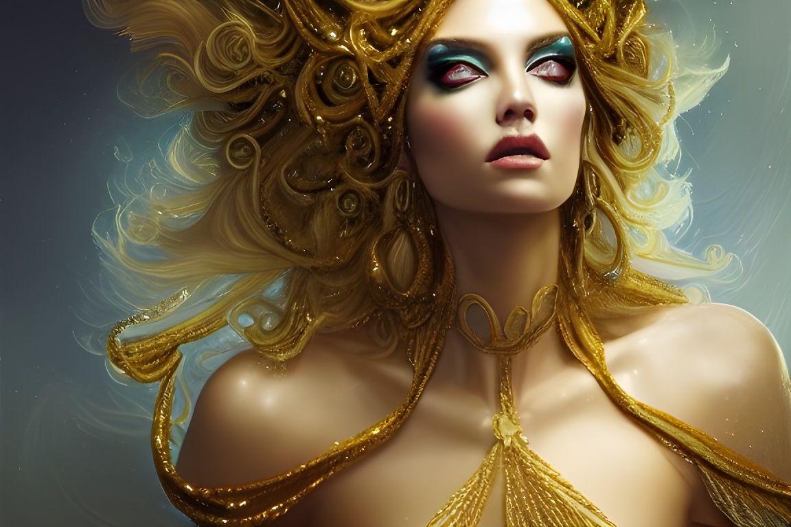 Gold Queen with Crystals: Hyperdetailed Digital Illustration
