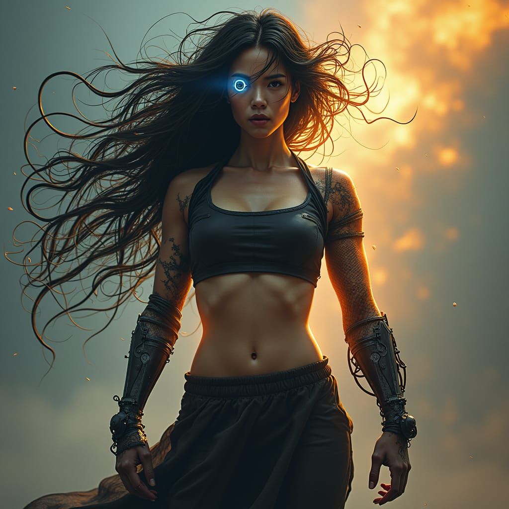 Bio-Cybernetic Warrior Woman in 8k Matte Painting