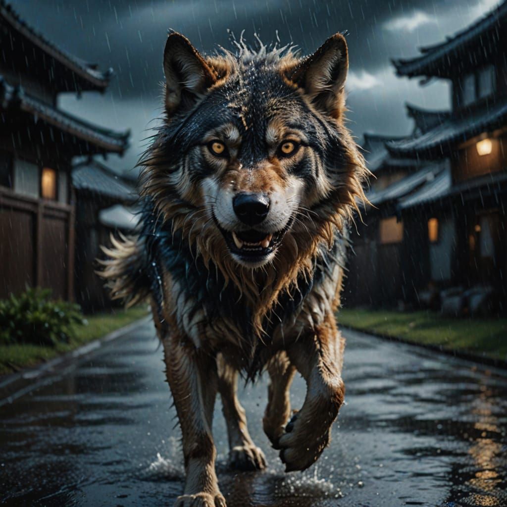 Hyperrealistic Portrait of Raiju the Thunder Wolf