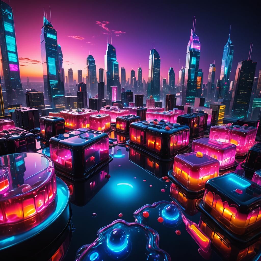 Colorful Jelly Cyber City in Neon Light