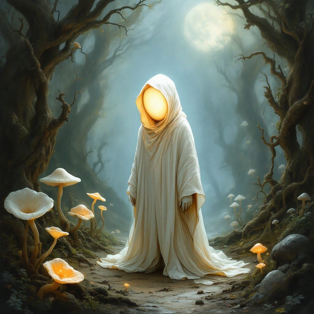 Ethereal Gnome in Moonlit Forest, Watercolor Style