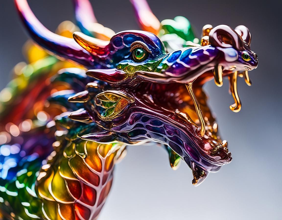 Enameled Glass Dragon Figurine in Macro Photography