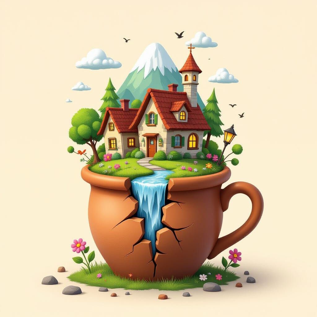 Charming Town Overflowing from Broken Pot