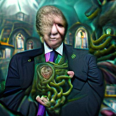 Eldritch Trump with Necronomicon, Lovecraftian 3D Render