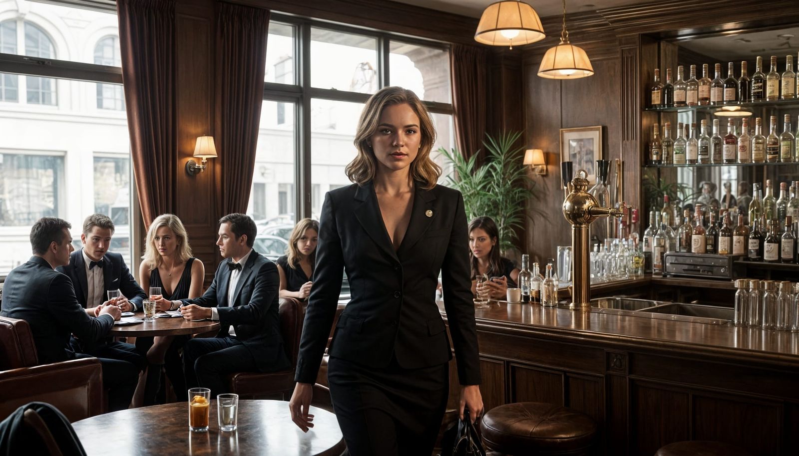 Woman Enters NYC Bar, Captivating Well-Dressed Crowd