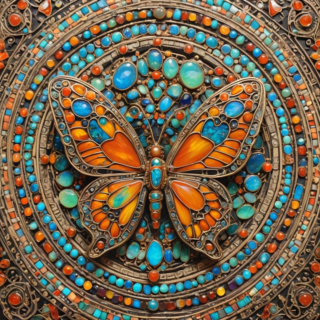 Tibetan Butterfly Mandala with Precious Fire Opals