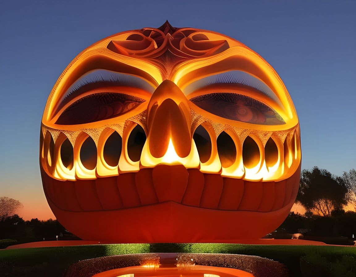 Jack-o'-Lantern Maori Mask Fountain in Fantasycore Style
