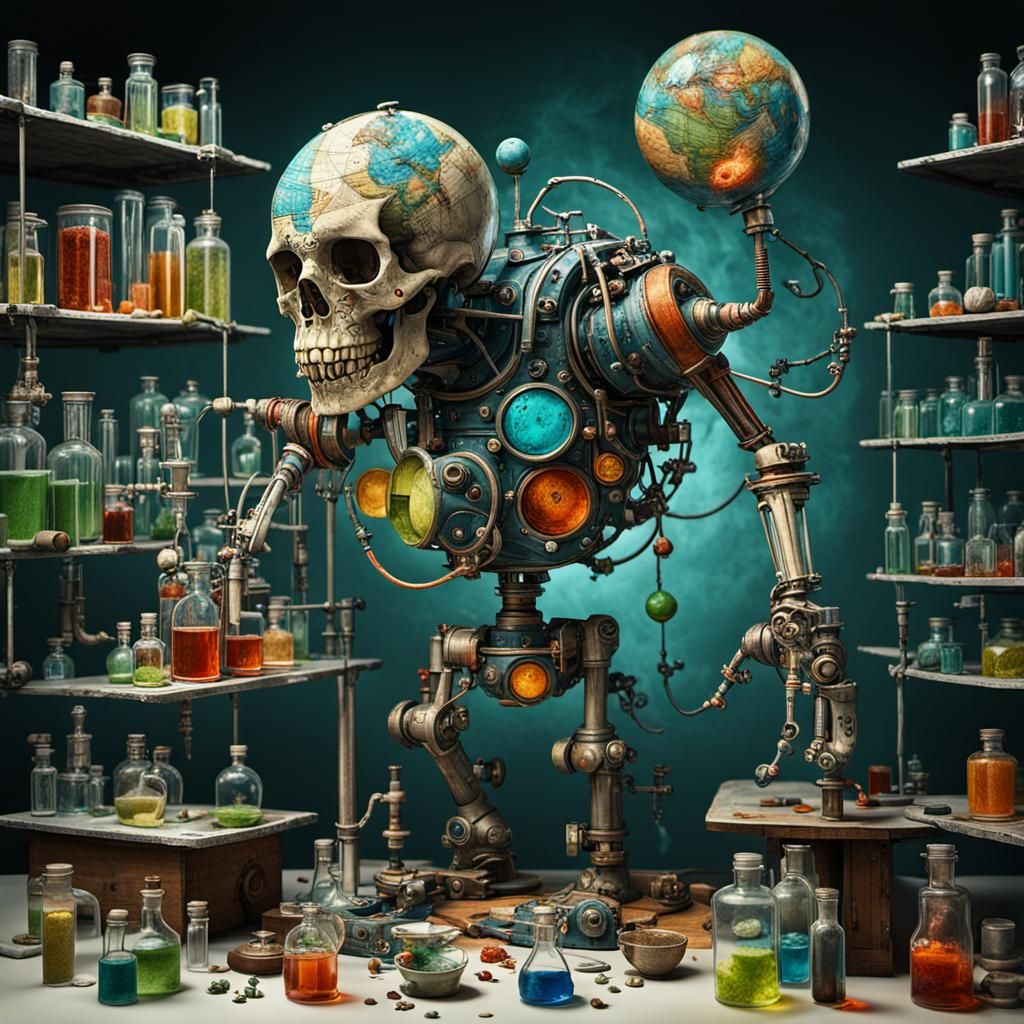 Mad Scientist in Laboratory: Detailed Matte Photograph