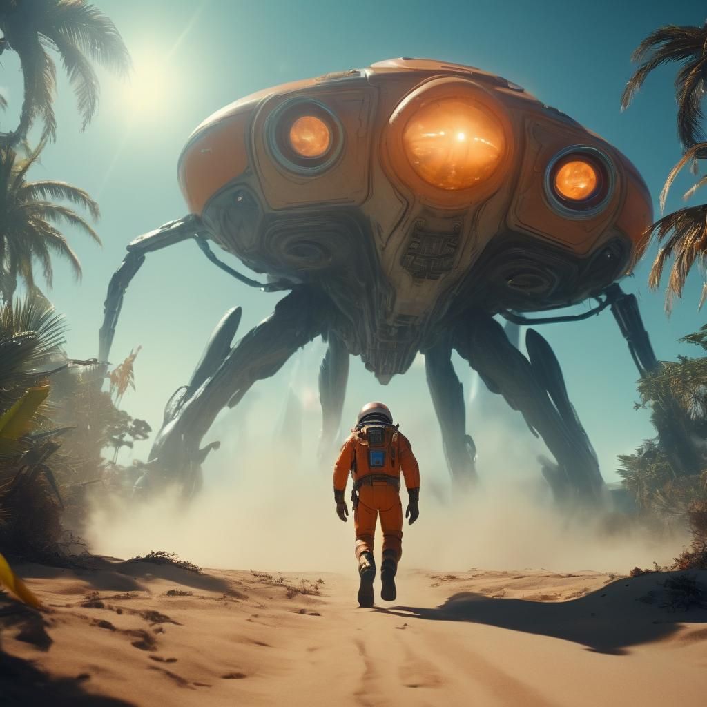 Pilot Escapes Aliens in Galactic Jungle: Cinematic Film Stil...