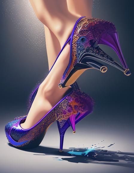Hyperrealistic High Heel Shoes in Splash Art Style