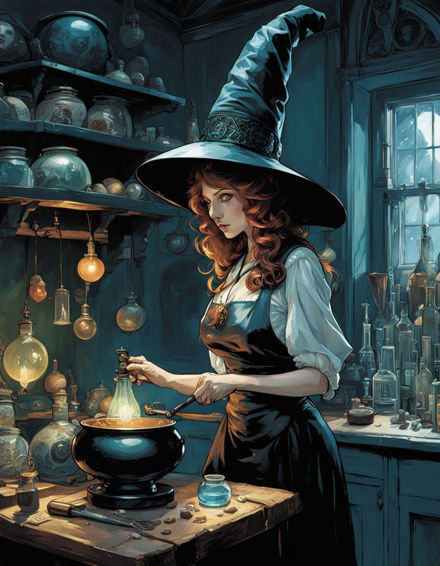 Mystical Alchemist Woman in Eerie Laboratory