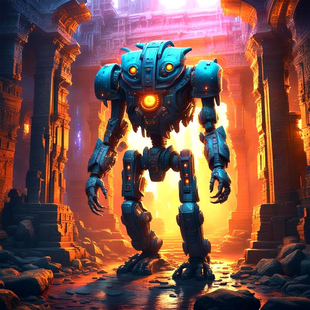 Half-Robot Monster in Detailed Matte Painting