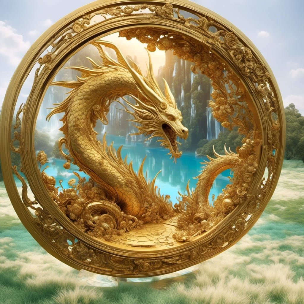 Golden Dragon Guarding Portal to Magical Land
