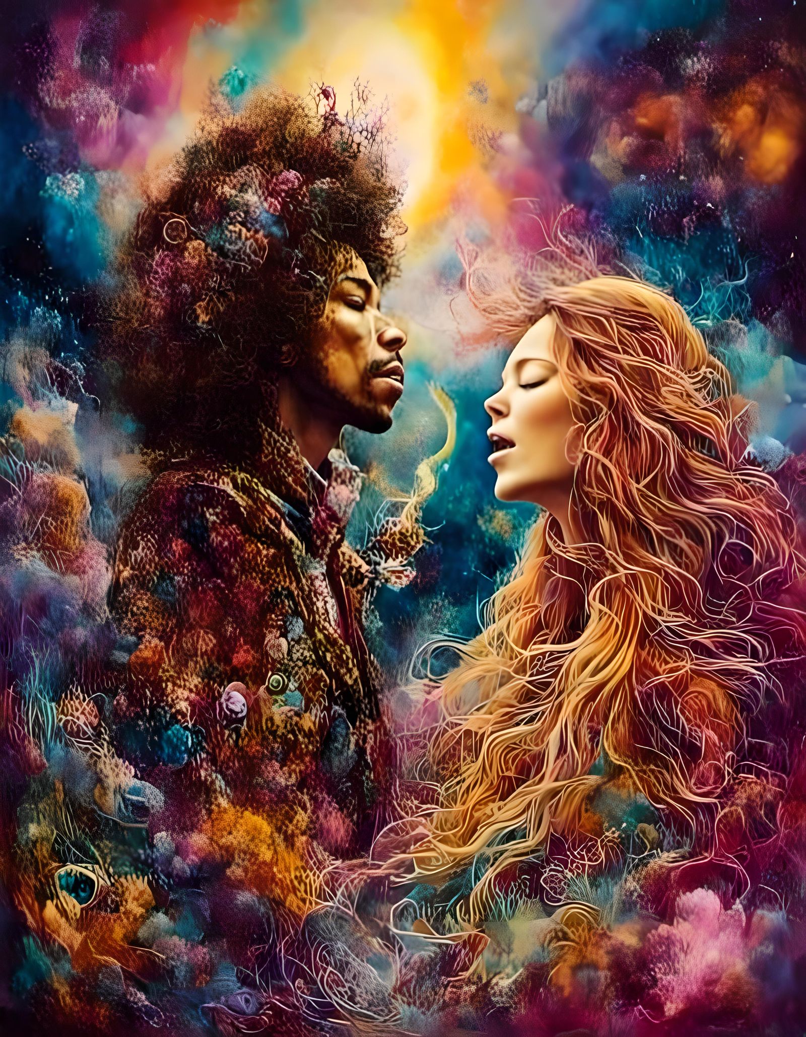 Jimi Hendrix and Janis Joplin: Groovy Cosmic Scene