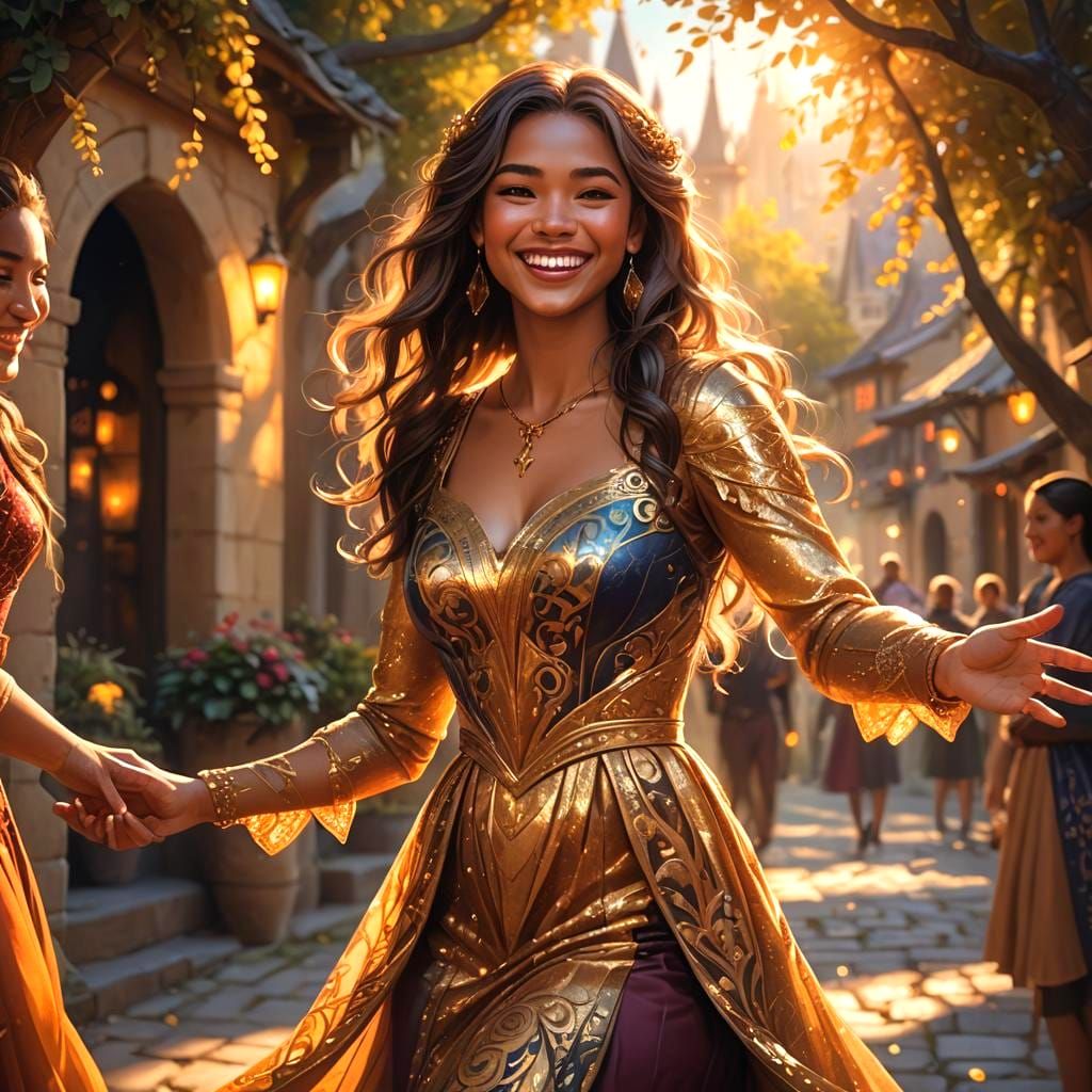 Smiling Girl in Red Dress: Fantasy Art