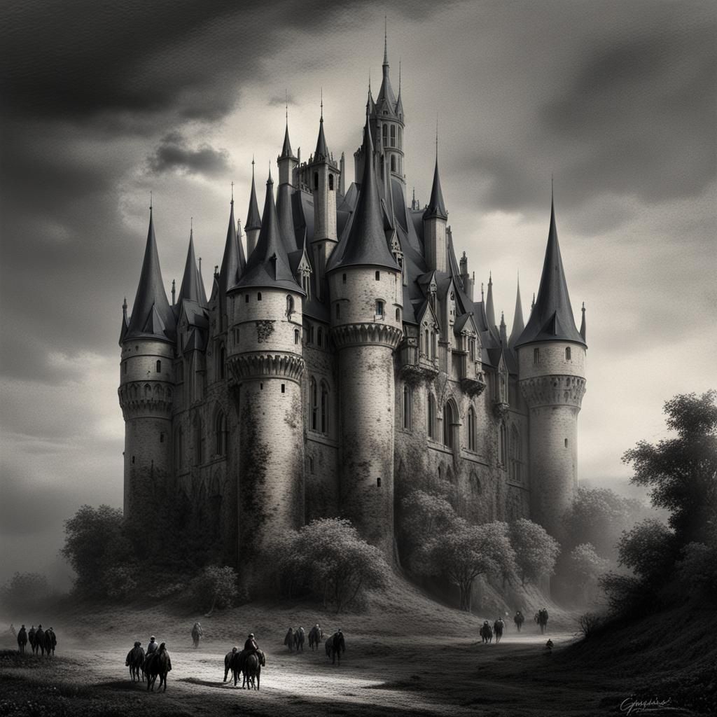 French Gothic Castle with Towers in Horror Style